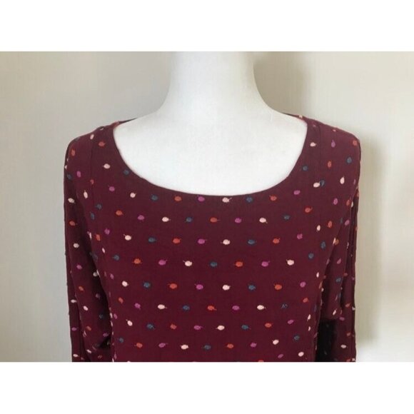 ANTHROPOLOGIE MAEVE Dottie Top Blouse Size Medium Burgundy Embroidered Polka Dot - Picture 3 of 9